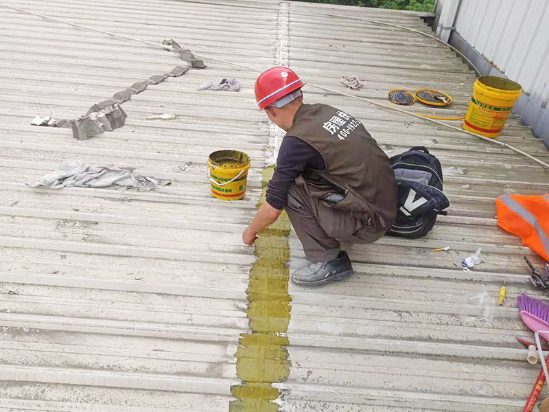 工廠屋頂漏水修補案例:首先要搞明白漏水的原因或地方。一般穿透是屋頂漏水的主要原因，比如混凝土出現(xiàn)裂縫、金屬屋頂出現(xiàn)銹孔等，大家可以根據(jù)屋內(nèi)的水質(zhì)、黑痕或者是霉菌進行確定。如果漏水的點比較小，或者是裂縫比較短，可以采取區(qū)域性修補，如果漏水地方比較大、屋頂?shù)牧芽p比較多，可以采取整屋修補。 屋頂表面清潔處理的工具至少包括掃帚，簸箕，一個或多個刮刀。要仔細清除任何一個可以影響到防水效果的雜物，對混凝土裂縫我們可以進行擴增，然后使用工具將裂縫中的污泥清除干凈。 對屋頂進行防水處理: 1、基層潤濕：涂刷之前，若基層較干燥，需在基層灑水潤濕，以確保涂膜附著強度； 2、大面施工：按照防水涂刷范圍，做第一遍涂膜施工，由墻面涂刷至地面； 3、涂刷厚度：第一遍涂膜不要涂刷過厚，涂膜厚度在0.5mm左右即可； 4、涂刷后處理：涂膜完成后確保防水施工部位空氣流通，做好防雨措施，并在門口設(shè)立警示牌，避免涂膜固化前防水涂層遭到破壞。在操作完成后一定要進行仔細的檢測，尤其墻縫、拐角以及容易積水的地方。